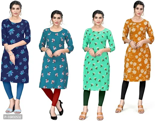 Stylish A-Line Multicoloured Printed Crepe Kurta Pack Of 4-thumb0