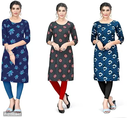 Stylish A-Line Multicoloured Printed Crepe Kurta Combo Of 3