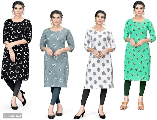 Stylish A-Line Printed Crepe Kurta Pack Of 4-thumb0