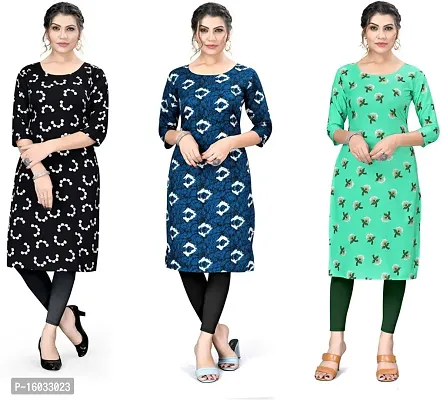 Stylish A-Line Multicoloured Printed Crepe Kurta Pack Of 3-thumb0