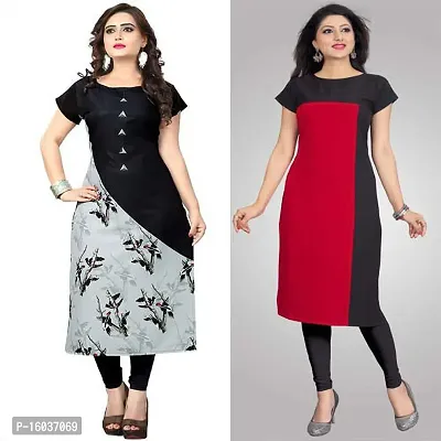 Stylish Colourblocked Crepe Kurta For Women Pack Of 2