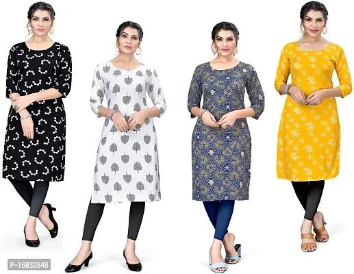 Stylish A-Line Multicoloured Printed Crepe Kurta Pack Of 4