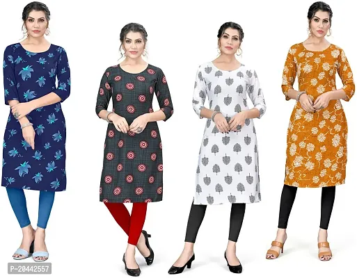 Stylish A-Line Printed Crepe Kurta Pack Of 4