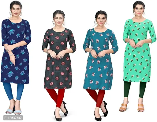 Stylish Straight Multicoloured Printed Crepe Kurta Pack Of 4-thumb0