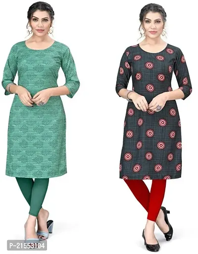 Stylish A-Line Multicoloured Printed Crepe Kurta Combo Of 2-thumb0