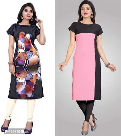 Stylish Printed Crepe Kurta For Women Pack Of 2