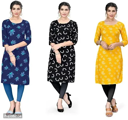 Stylish A-Line Multicoloured Printed Crepe Kurta Combo Of 3