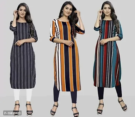 Stylish Straight Multicoloured Striped Crepe Kurta Pack Of 3-thumb0