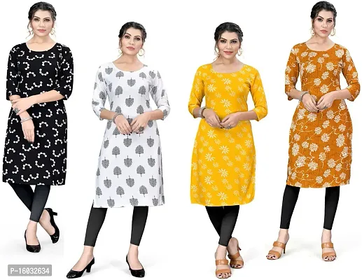 Stylish A-Line Multicoloured Printed Crepe Kurta Pack Of 4-thumb0