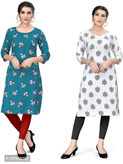 Stylish A-Line Multicoloured Printed Crepe Kurta Combo Of 2-thumb0