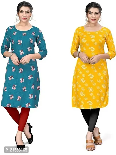 Stylish A-Line Multicoloured Printed Crepe Kurta Combo Of 2-thumb0