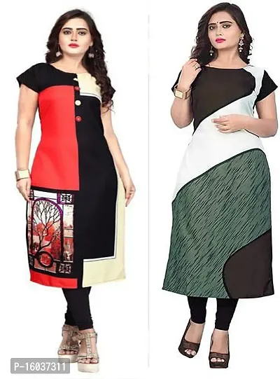 Stylish Printed Crepe Kurta For Women Pack Of 2-thumb0