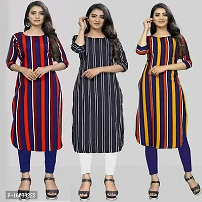 Stylish A-Line Multicoloured Striped Crepe Kurta Pack Of 3