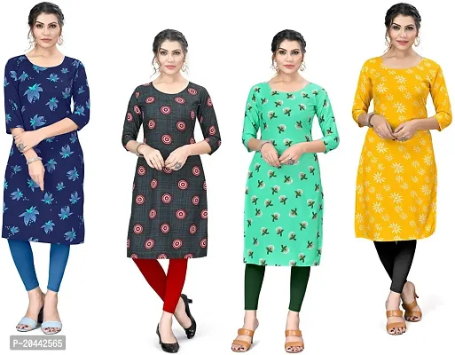 Stylish A-Line Printed Crepe Kurta Pack Of 4