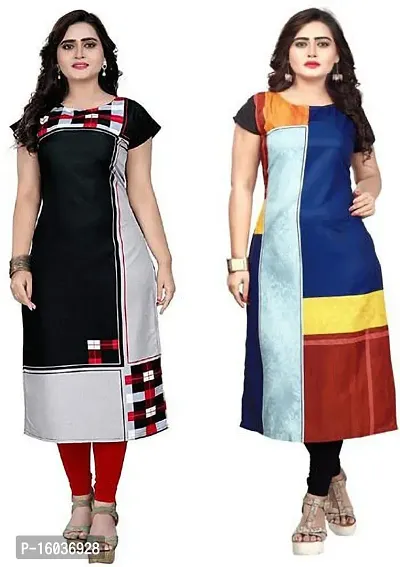 Stylish Printed Crepe Kurta For Women Pack Of 2-thumb0