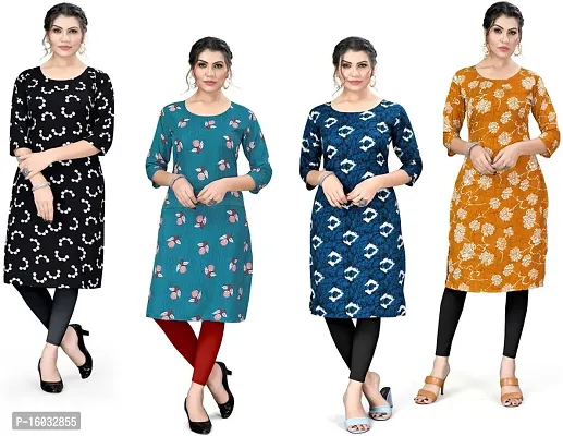 Stylish A-Line Multicoloured Printed Crepe Kurta Pack Of 4-thumb0