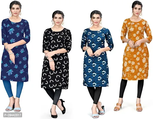 Stylish A-Line Printed Crepe Kurta Pack Of 4