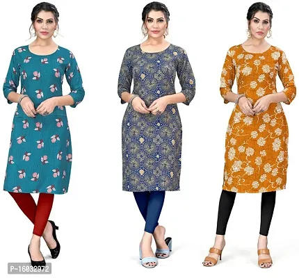 Stylish A-Line Multicoloured Printed Crepe Kurta Pack Of 3-thumb0