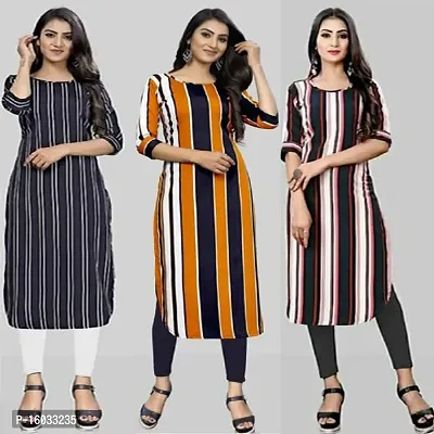 Stylish A-Line Multicoloured Striped Crepe Kurta Pack Of 3