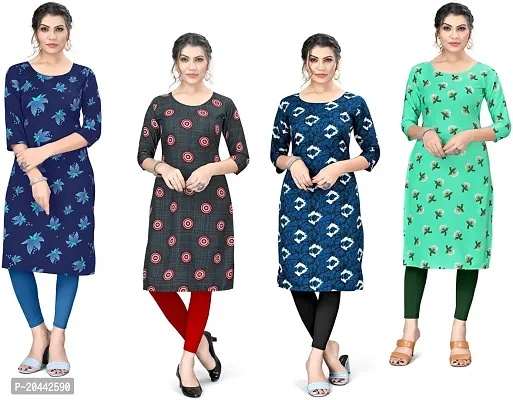 Stylish A-Line Printed Crepe Kurta Pack Of 4