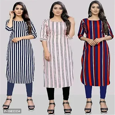 Stylish A-Line Multicoloured Striped Crepe Kurta Pack Of 3-thumb0