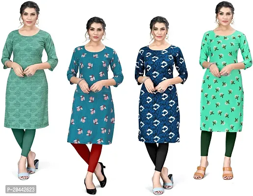 Stylish A-Line Printed Crepe Kurta Pack Of 4