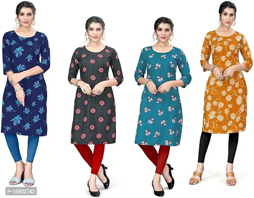 Stylish A-Line Multicoloured Printed Crepe Kurta Pack Of 4-thumb0