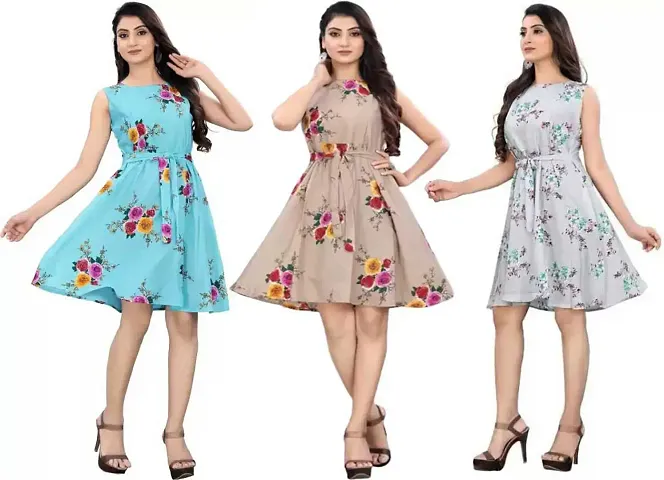 Fancy Crepe Anarkali Printed Kurta - Pack Of 3