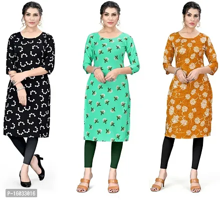 Stylish A-Line Multicoloured Printed Crepe Kurta Pack Of 3-thumb0