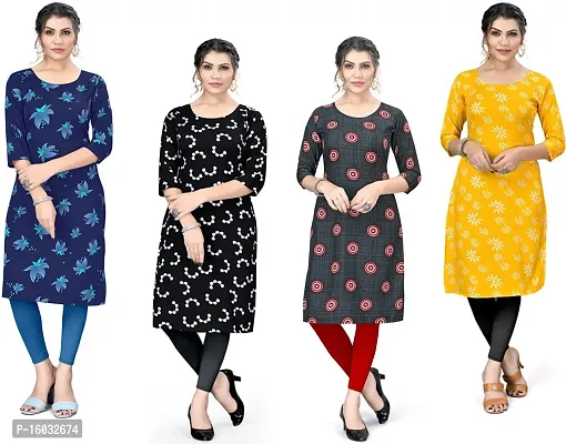 Stylish A-Line Multicoloured Printed Crepe Kurta Pack Of 4-thumb0