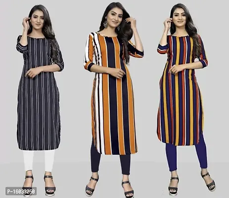 Stylish A-Line Multicoloured Striped Crepe Kurta Pack Of 3-thumb0