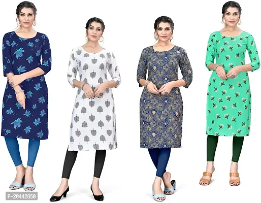 Stylish A-Line Printed Crepe Kurta Pack Of 4