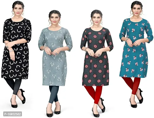 Stylish A-Line Multicoloured Printed Crepe Kurta Pack Of 4