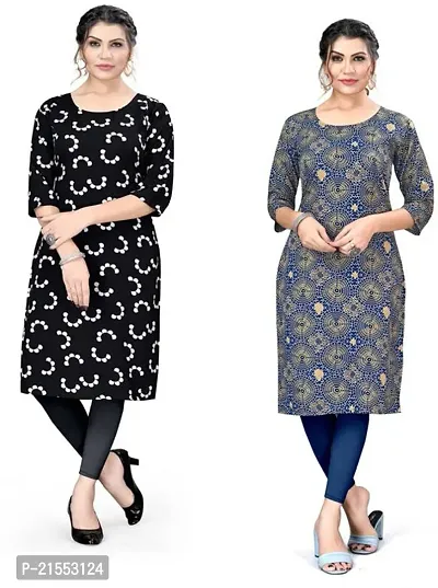 Stylish A-Line Multicoloured Printed Crepe Kurta Combo Of 2-thumb0