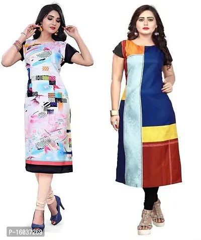 Stylish Printed Crepe Kurta For Women Pack Of 2