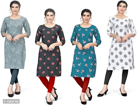 Stylish A-Line Multicoloured Printed Crepe Kurta Pack Of 4