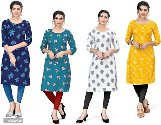 Stylish A-Line Printed Crepe Kurta Pack Of 4