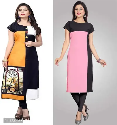 Stylish Colourblocked Crepe Kurta For Women Pack Of 2-thumb0