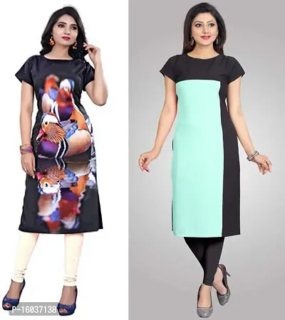 Stylish Printed Crepe Kurta For Women Pack Of 2-thumb0