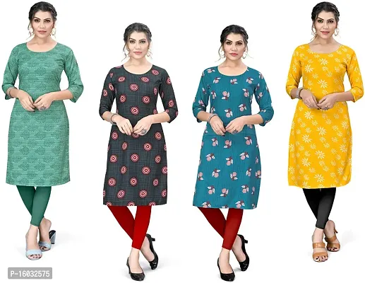 Stylish A-Line Multicoloured Printed Crepe Kurta Pack Of 4-thumb0