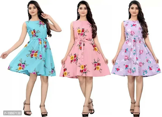 Stylish Fancy Crepe Dresses For Women Pack Of 3-thumb0