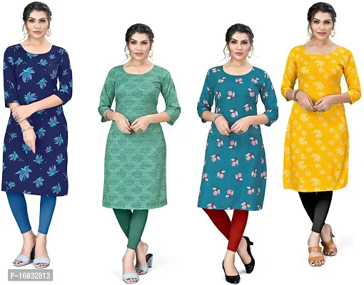 Stylish Straight Multicoloured Printed Crepe Kurta Pack Of 4-thumb0