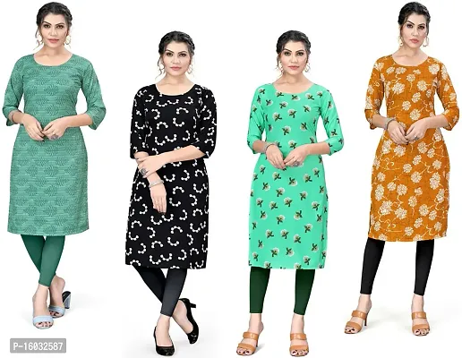 Stylish A-Line Multicoloured Printed Crepe Kurta Pack Of 4-thumb0