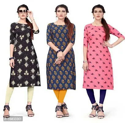 Stylish A-Line Multicoloured Printed Crepe Kurta Pack Of 3