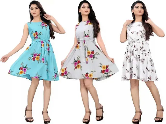 Stylish Fancy Crepe Dresses For Women Pack Of 3