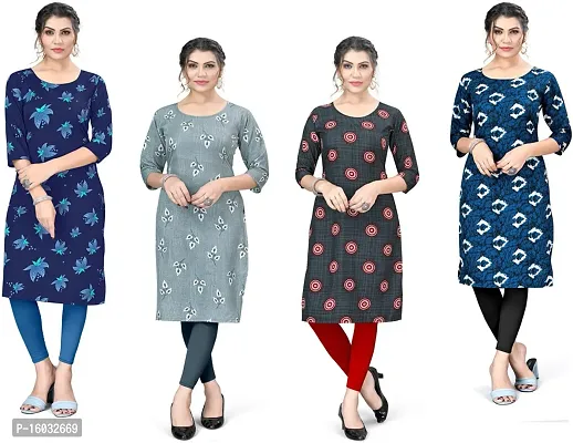 Stylish A-Line Multicoloured Printed Crepe Kurta Pack Of 4-thumb0