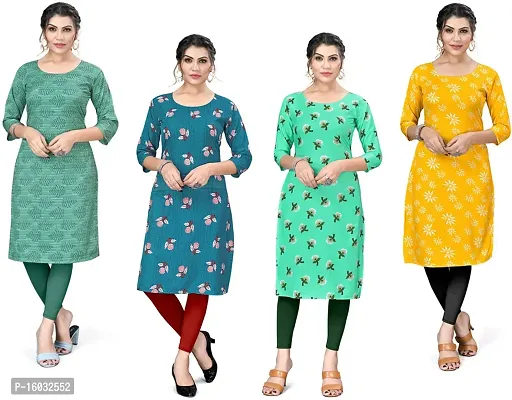 Stylish A-Line Multicoloured Printed Crepe Kurta Pack Of 4-thumb0