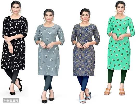 Stylish A-Line Multicoloured Printed Crepe Kurta Pack Of 4-thumb0