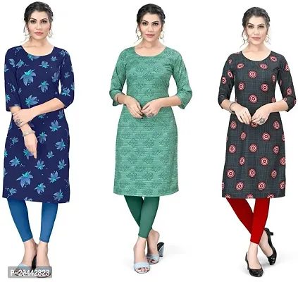 Stylish A-Line Printed Crepe Kurta Pack Of 3