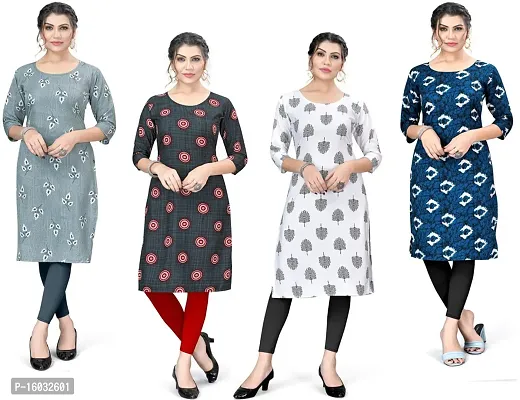 Stylish A-Line Multicoloured Printed Crepe Kurta Pack Of 4